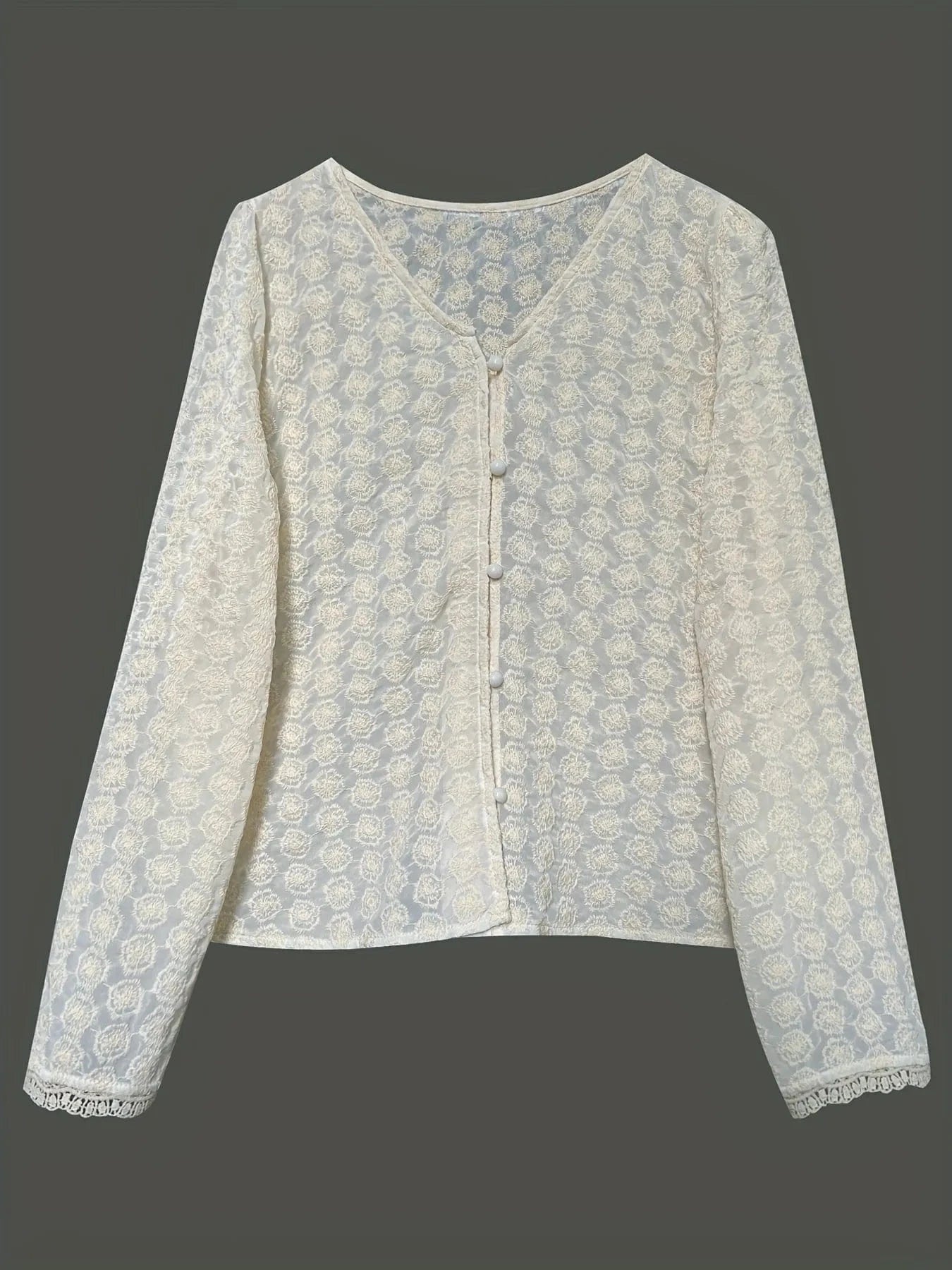 Lace Button Up Long Sleeve Shirt - ShalayeFashion