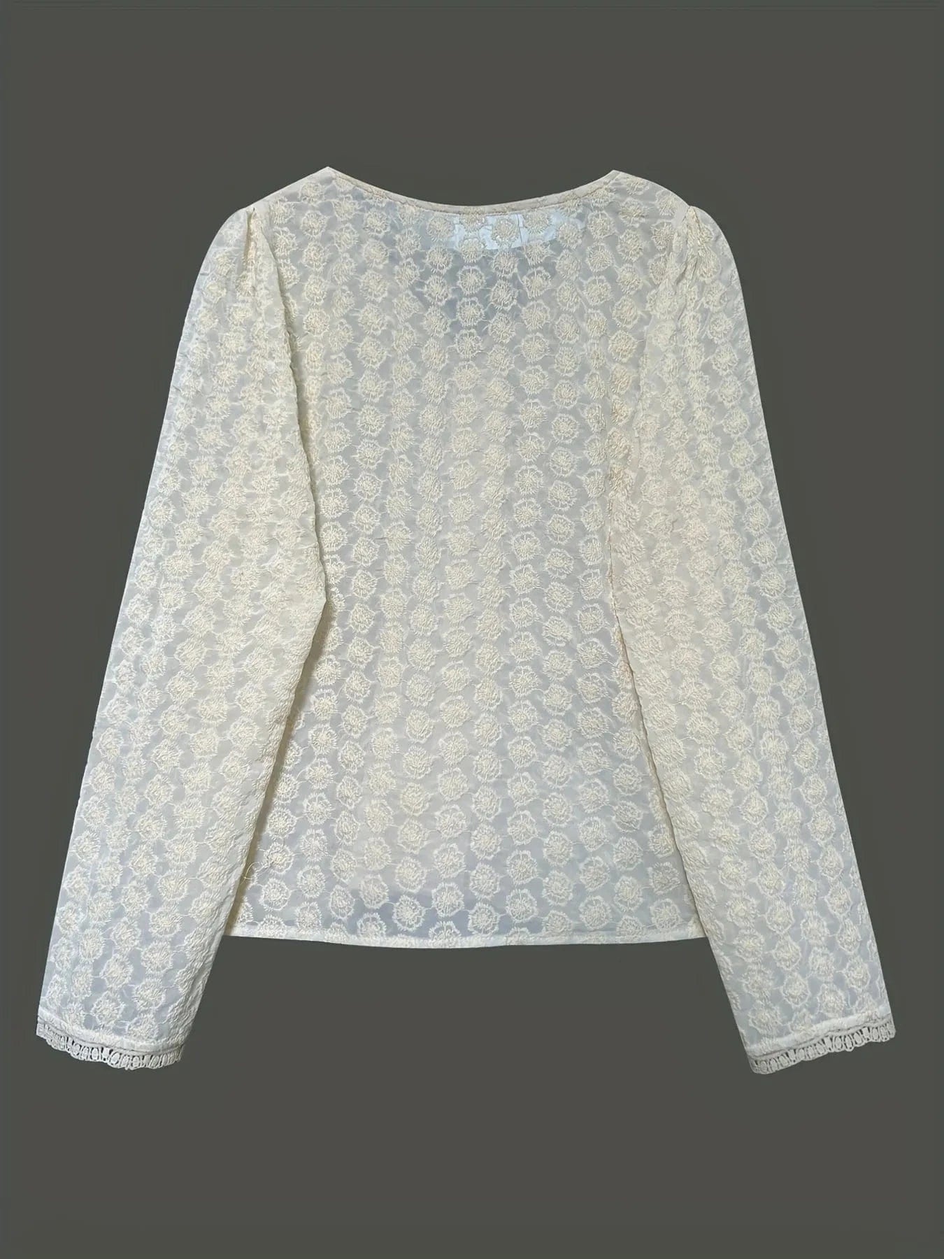 Lace Button Up Long Sleeve Shirt - ShalayeFashion
