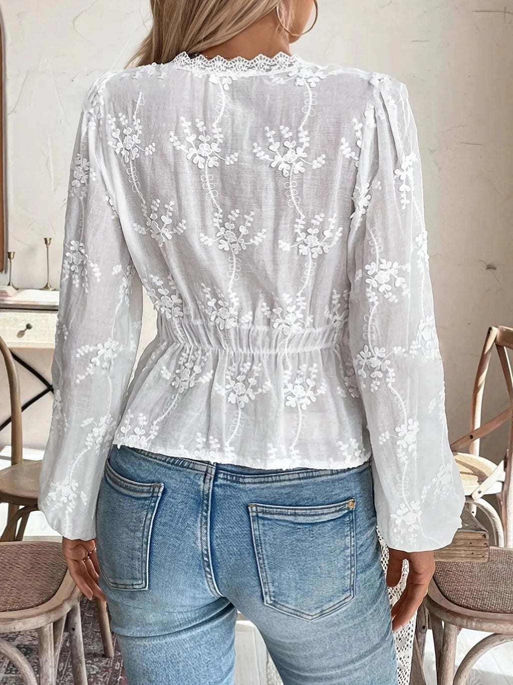 Lace Detail Button Up Shirt - ShalayeFashion