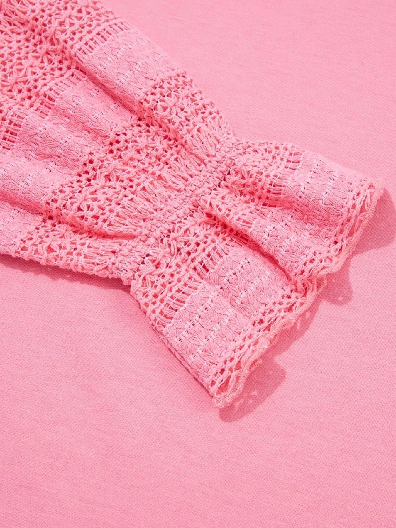 Lace Detail Flounce Sleeve Sweatshirt - ShalayeFashion