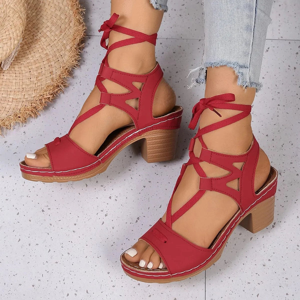 Lace - Up Block Heel Sandals - ShalayeFashion