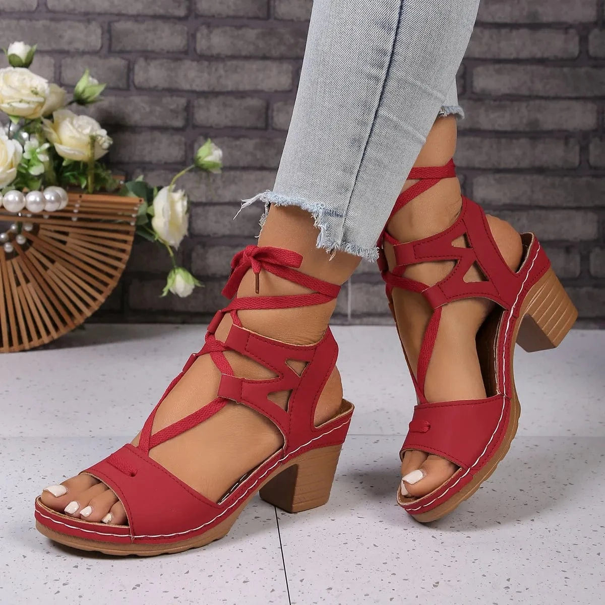 Lace - Up Block Heel Sandals - ShalayeFashion