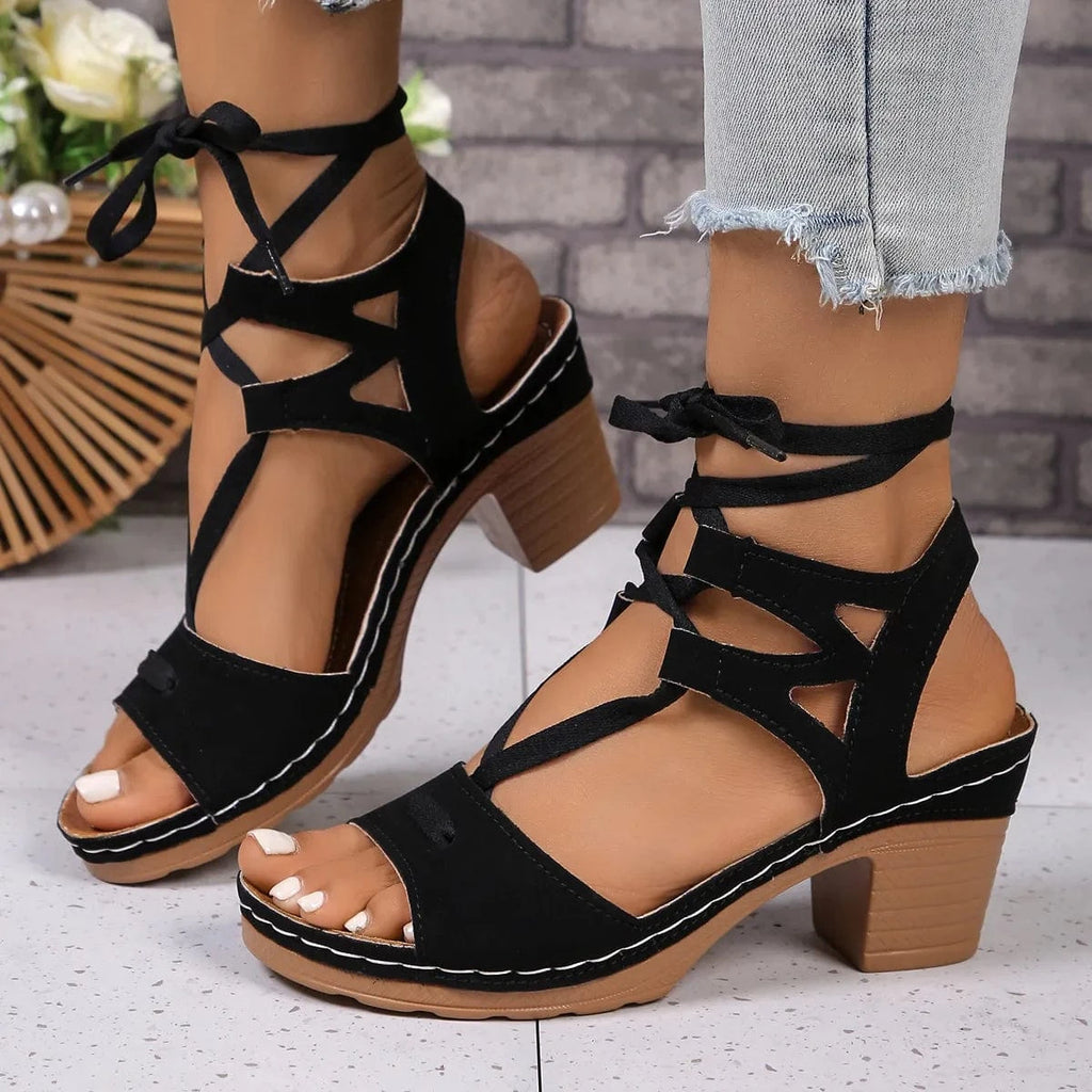 Lace - Up Block Heel Sandals - ShalayeFashion