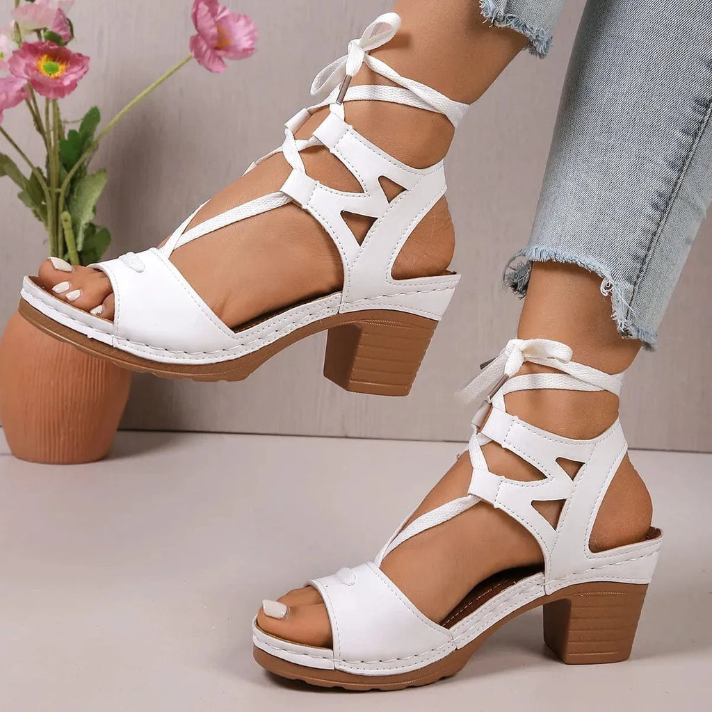 Lace - Up Block Heel Sandals - ShalayeFashion