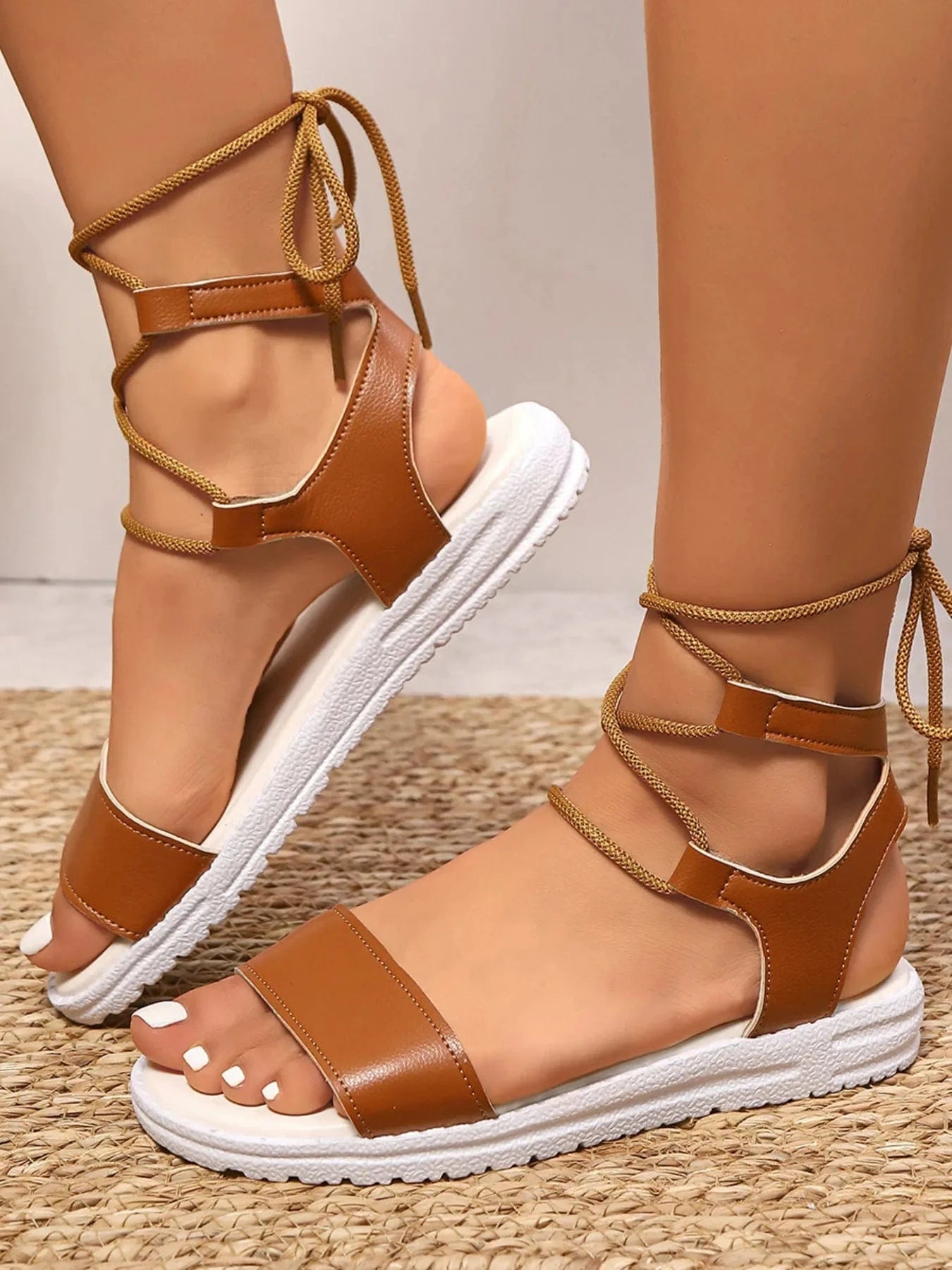 Lace - Up Open Toe Sandals - ShalayeFashion