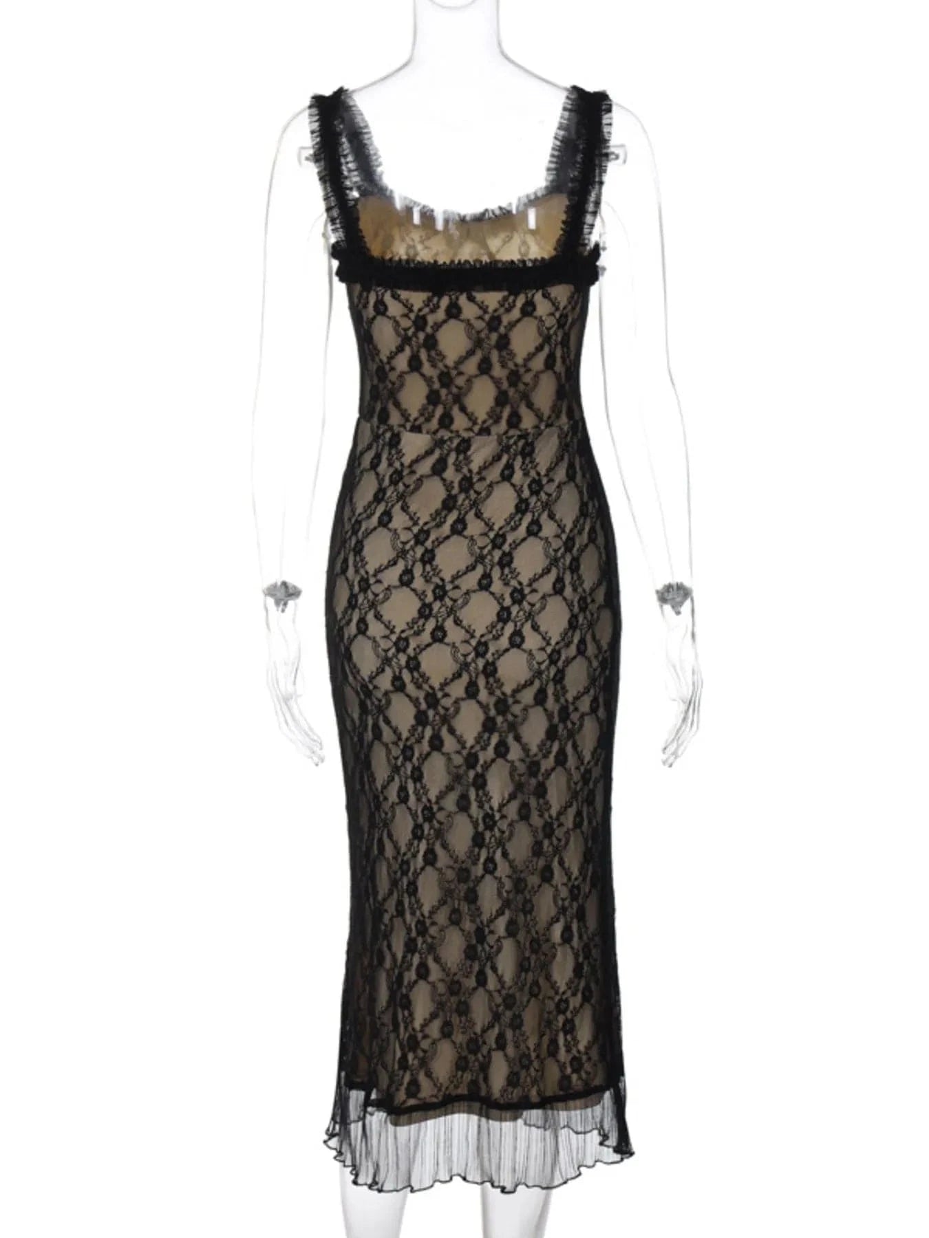 Lace V - Neck Midi Cami Dress - ShalayeFashion