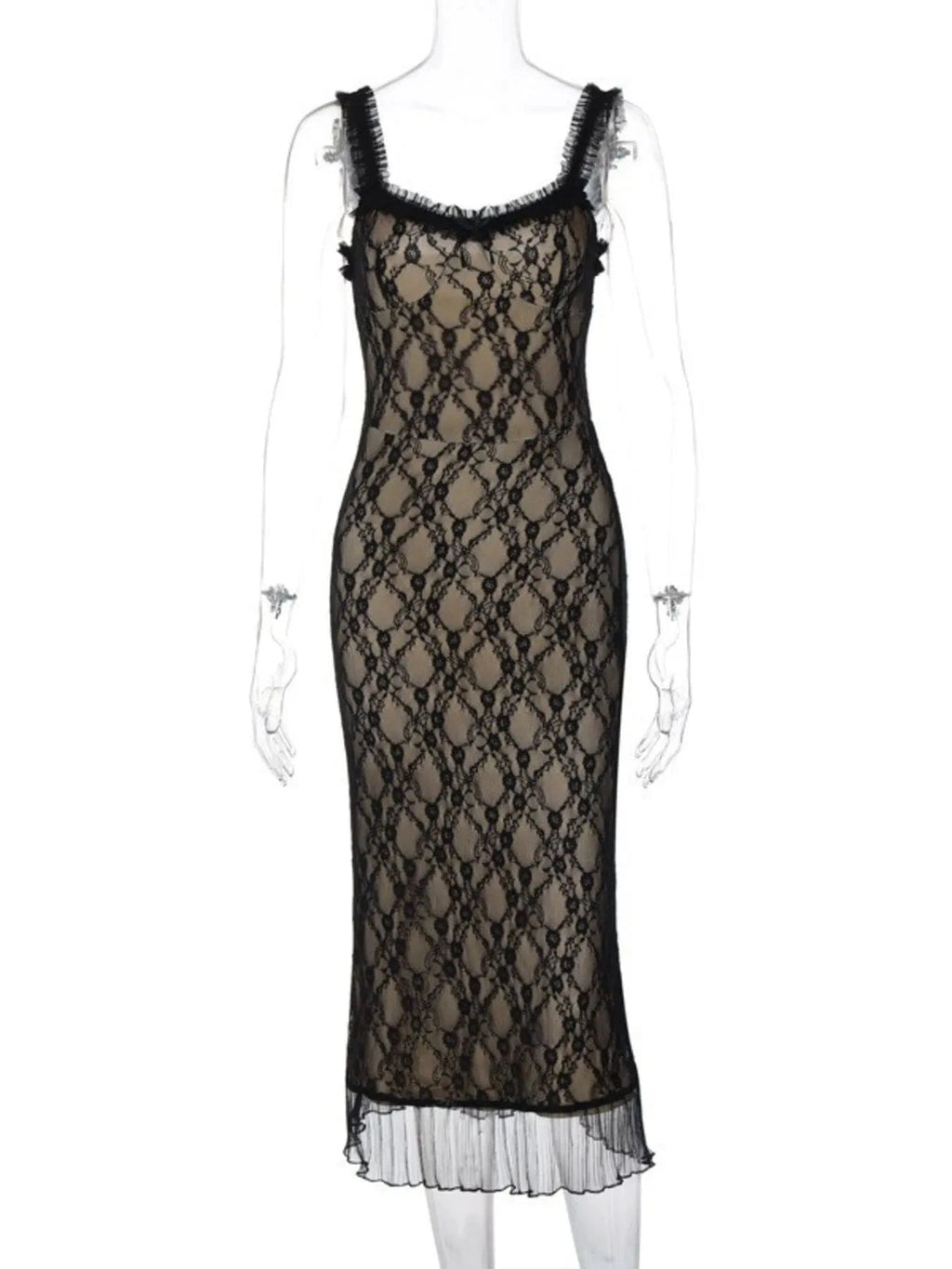 Lace V - Neck Midi Cami Dress - ShalayeFashion