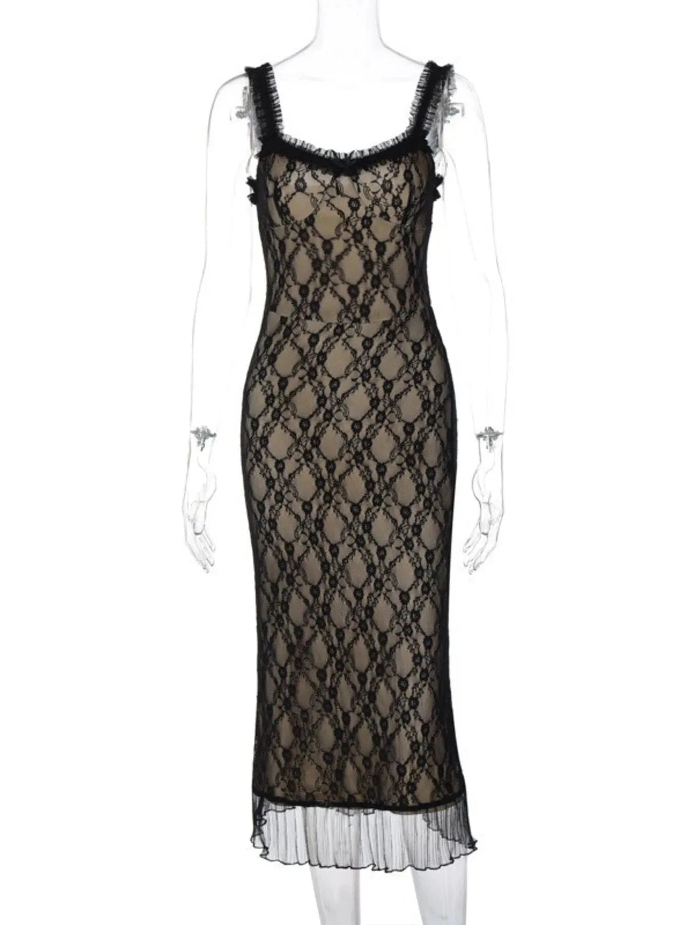 Lace V - Neck Midi Cami Dress - ShalayeFashion