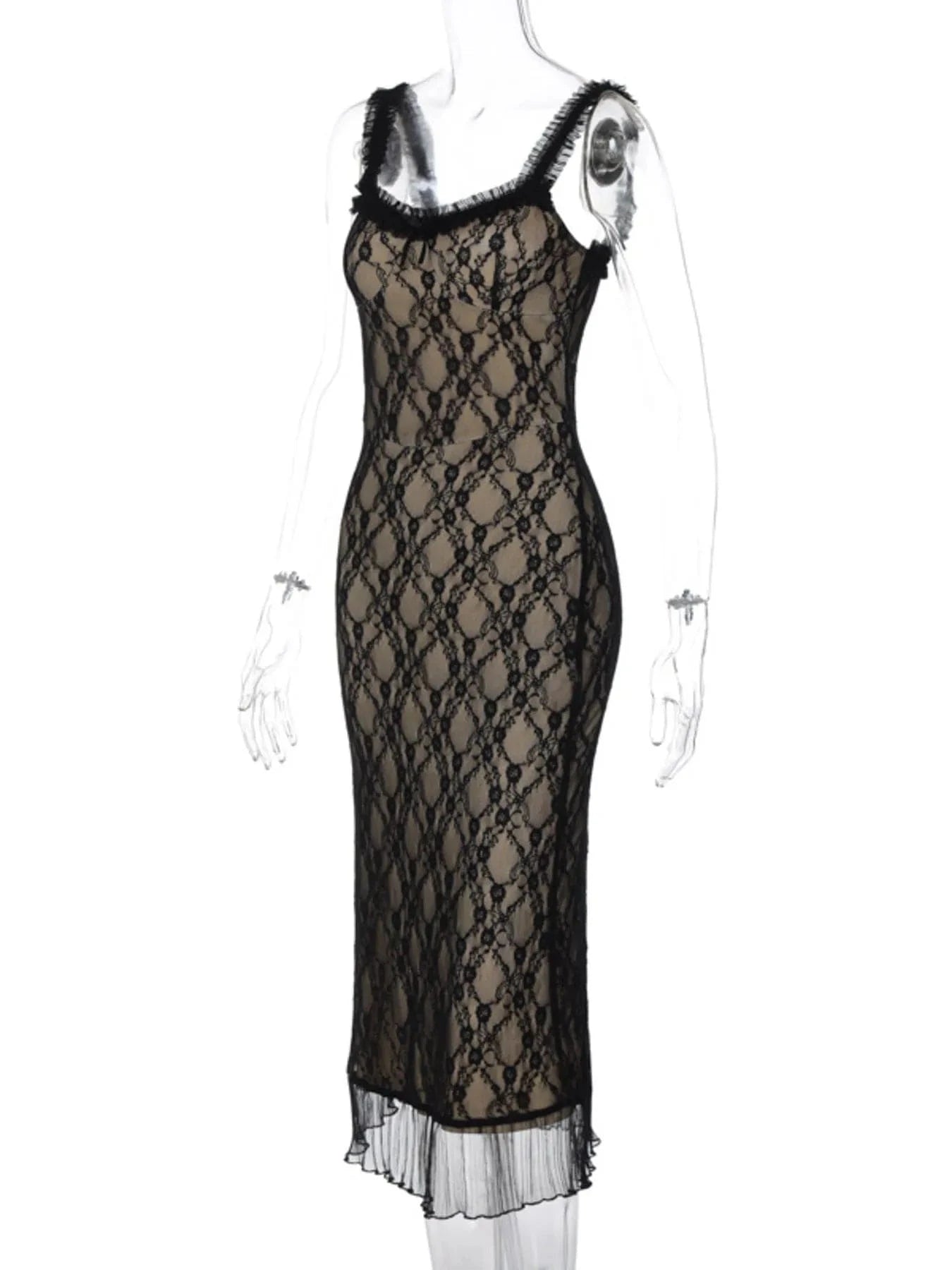 Lace V - Neck Midi Cami Dress - ShalayeFashion