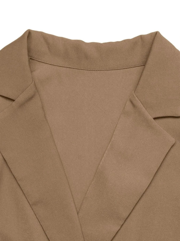 Lapel Collar Leopard Cuff Long Sleeve Blazer - ShalayeFashion