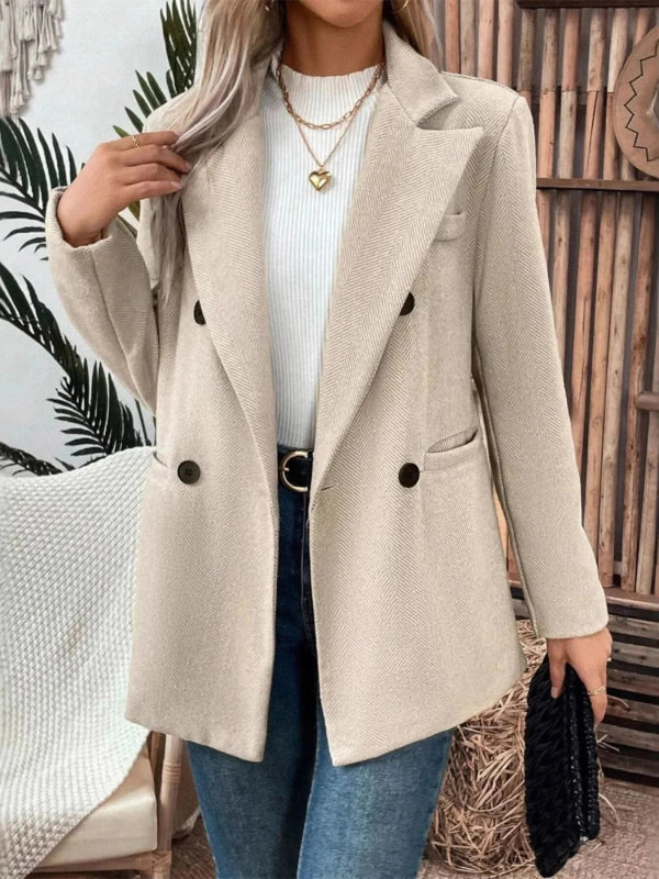 Lapel Collar Long Sleeve Blazer - ShalayeFashion