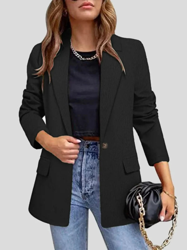 Lapel Collar Long Sleeve Blazer - ShalayeFashion