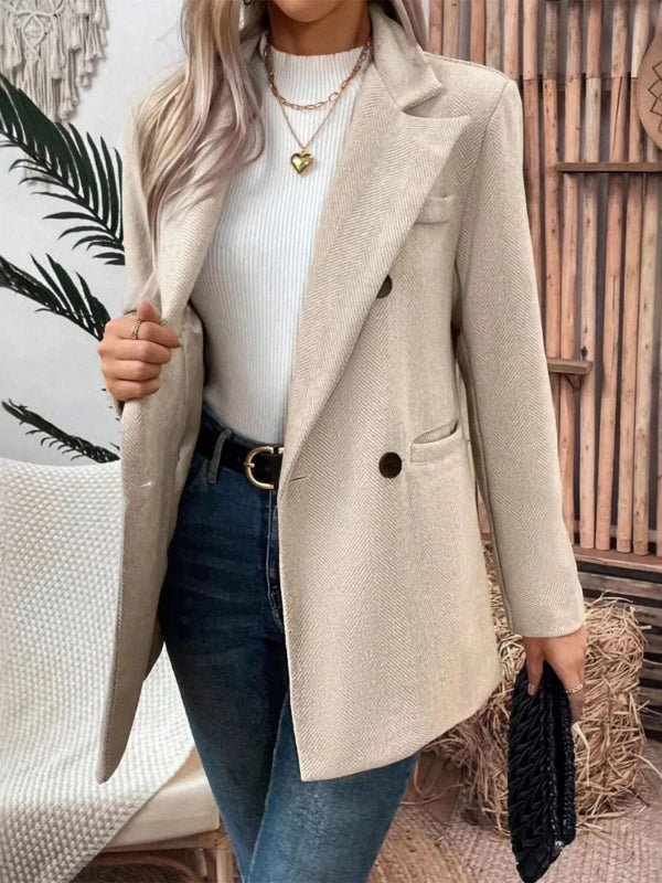 Lapel Collar Long Sleeve Blazer - ShalayeFashion