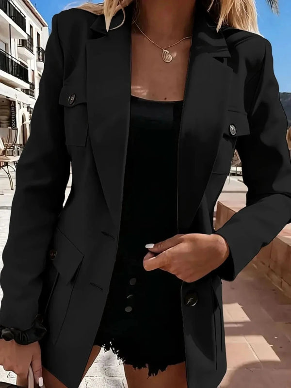 Lapel Collar Long Sleeve Blazer - ShalayeFashion