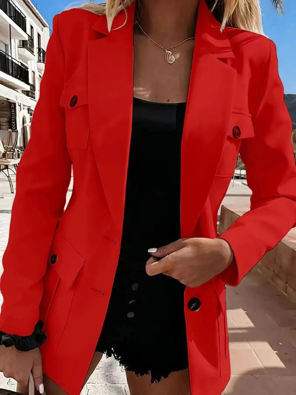 Lapel Collar Long Sleeve Blazer - ShalayeFashion