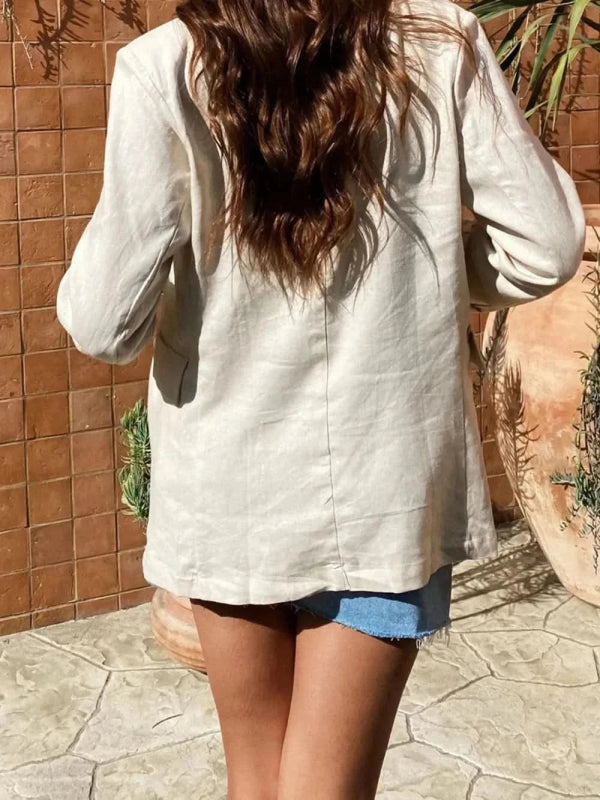 Lapel Collar Long Sleeve Blazer - ShalayeFashion