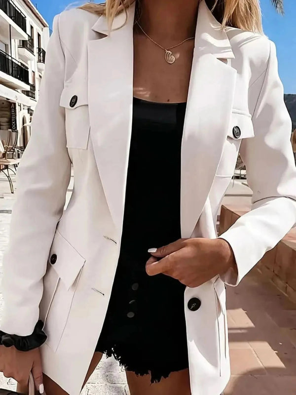 Lapel Collar Long Sleeve Blazer - ShalayeFashion