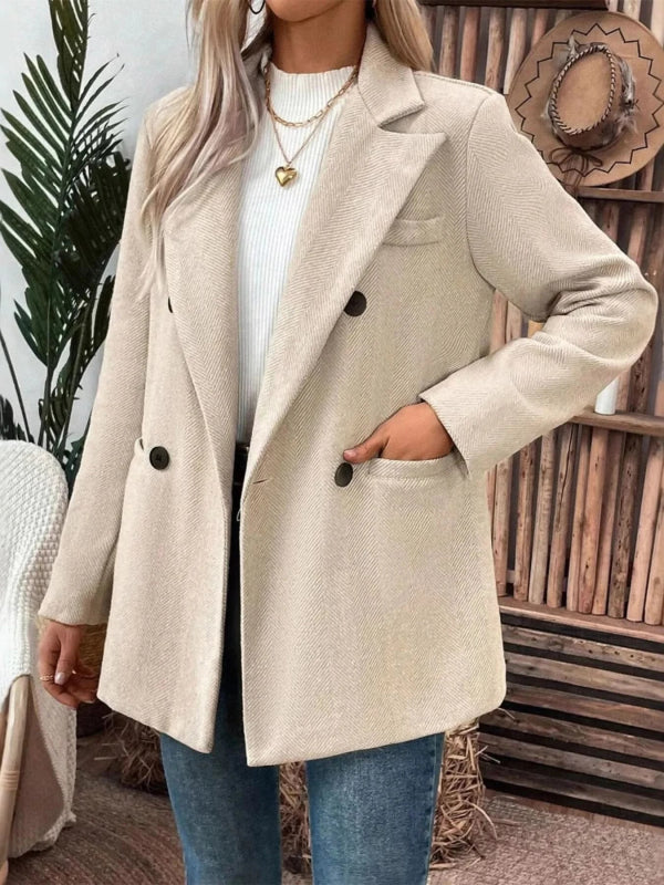 Lapel Collar Long Sleeve Blazer - ShalayeFashion