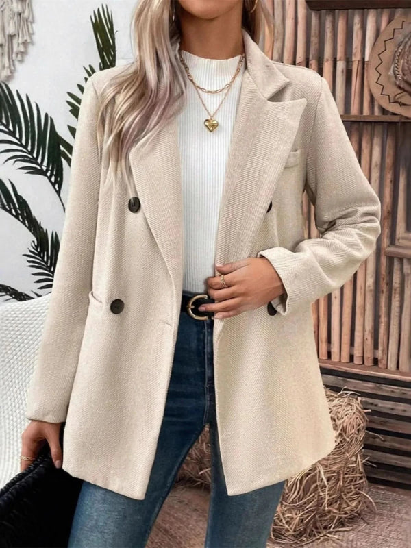 Lapel Collar Long Sleeve Blazer - ShalayeFashion