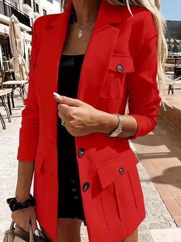 Lapel Collar Long Sleeve Blazer - ShalayeFashion