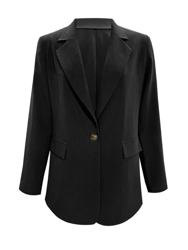 Lapel Collar Long Sleeve Blazer - ShalayeFashion
