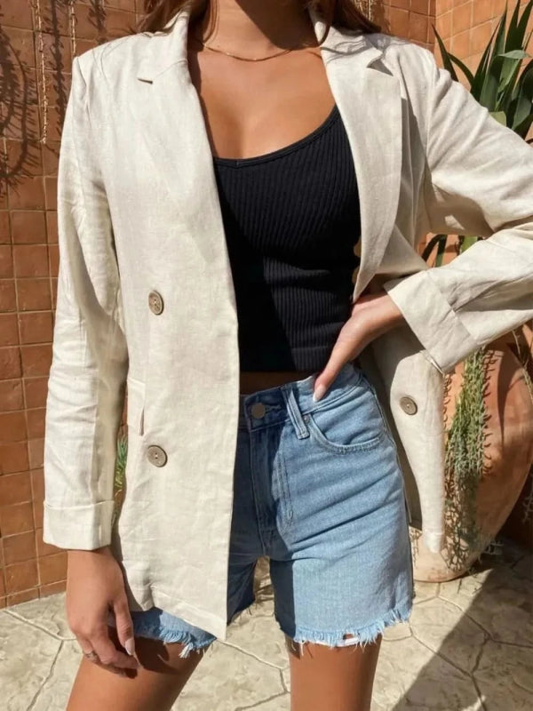 Lapel Collar Long Sleeve Blazer - ShalayeFashion
