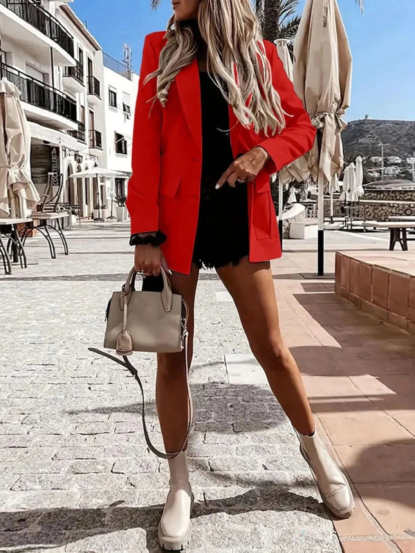 Lapel Collar Long Sleeve Blazer - ShalayeFashion