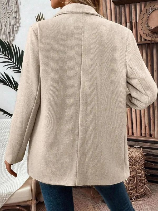 Lapel Collar Long Sleeve Blazer - ShalayeFashion