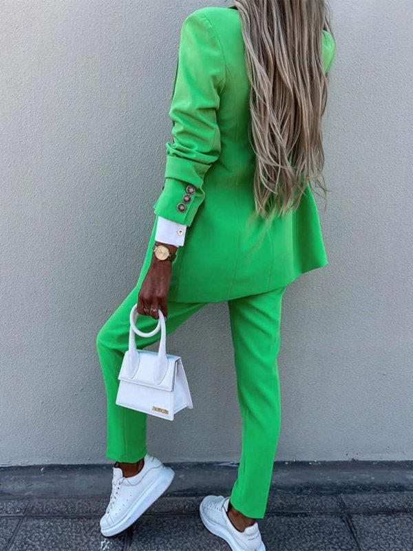 Lapel Collar Long Sleeve Blazer and Pants Set - ShalayeFashion