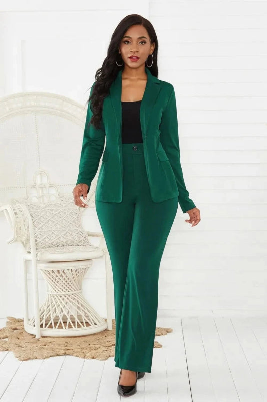Lapel Collar Long Sleeve Blazer and Pants Set - ShalayeFashion
