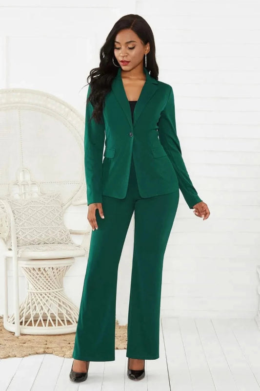 Lapel Collar Long Sleeve Blazer and Pants Set - ShalayeFashion
