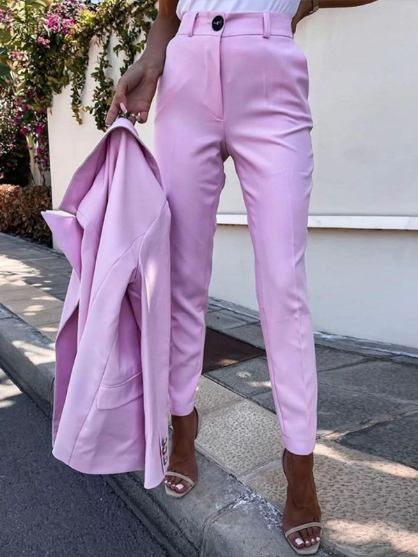 Lapel Collar Long Sleeve Blazer and Pants Set - ShalayeFashion