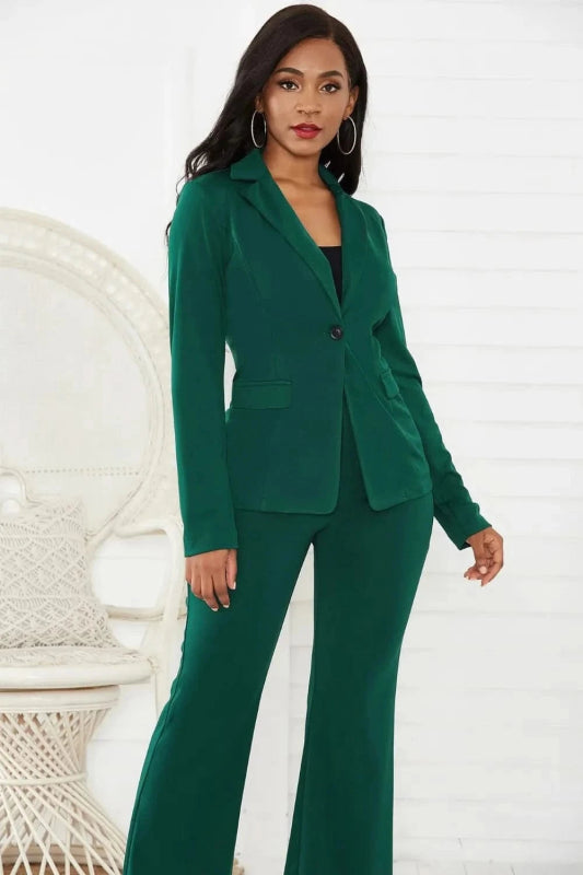 Lapel Collar Long Sleeve Blazer and Pants Set - ShalayeFashion