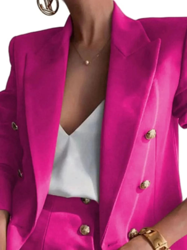 Lapel Collar Long Sleeve Blazer and Shorts Set - ShalayeFashion