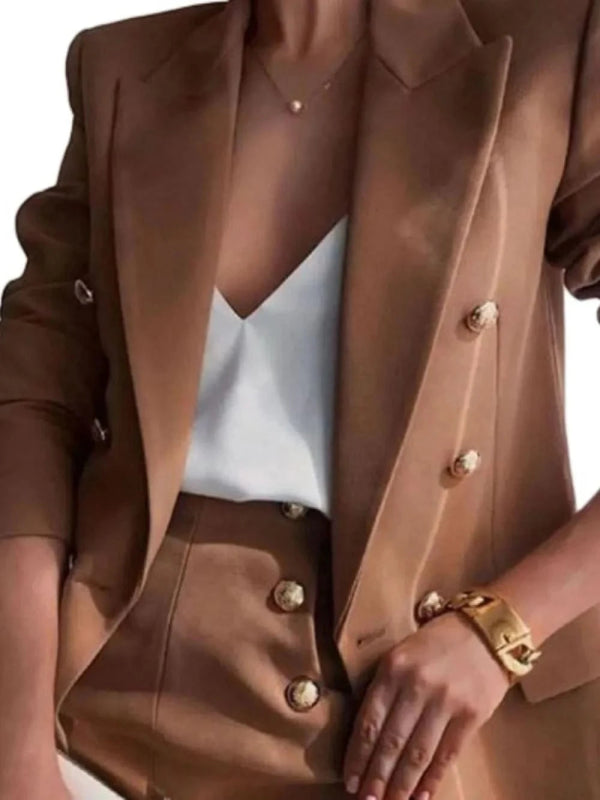 Lapel Collar Long Sleeve Blazer and Shorts Set - ShalayeFashion