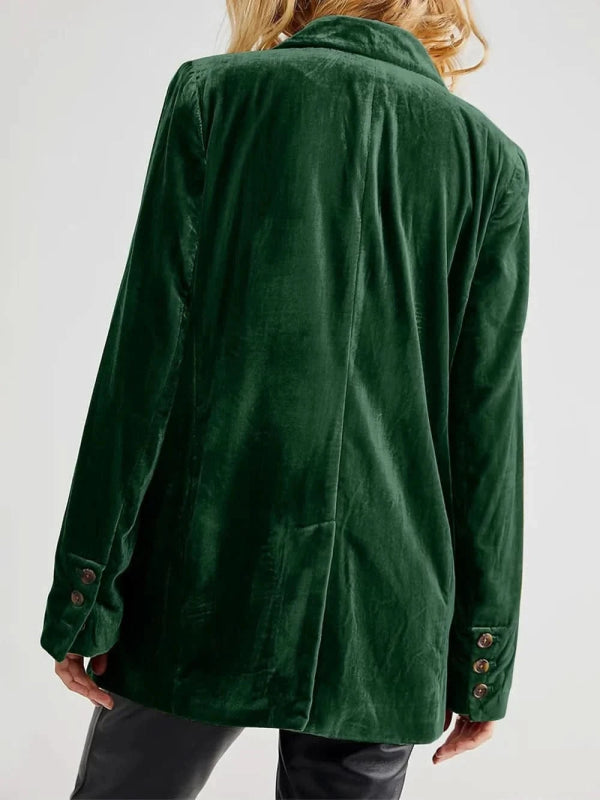 Lapel Collar Long Sleeve Blazer with Pockets - ShalayeFashion