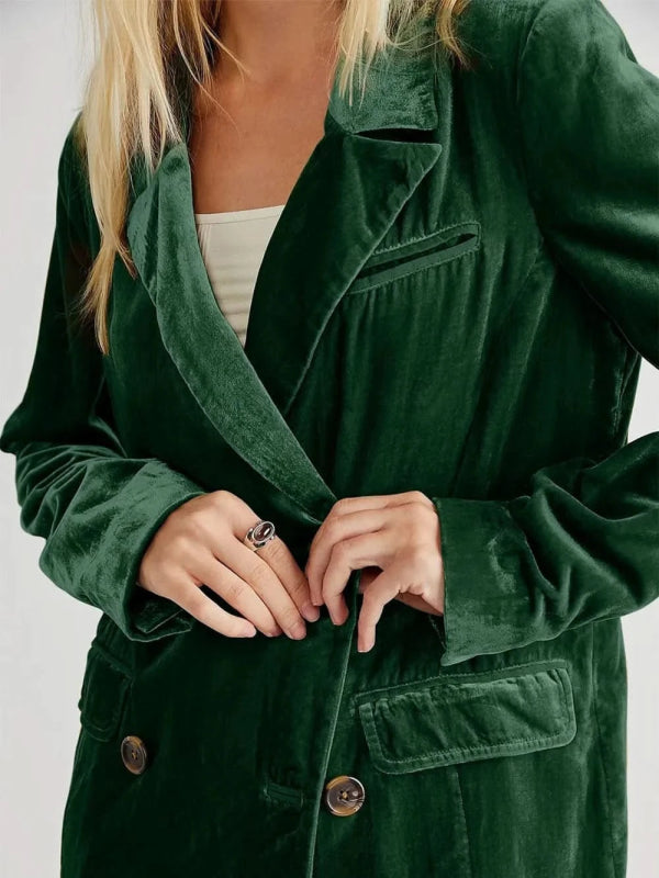 Lapel Collar Long Sleeve Blazer with Pockets - ShalayeFashion