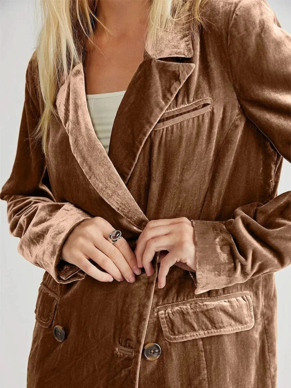 Lapel Collar Long Sleeve Blazer with Pockets - ShalayeFashion