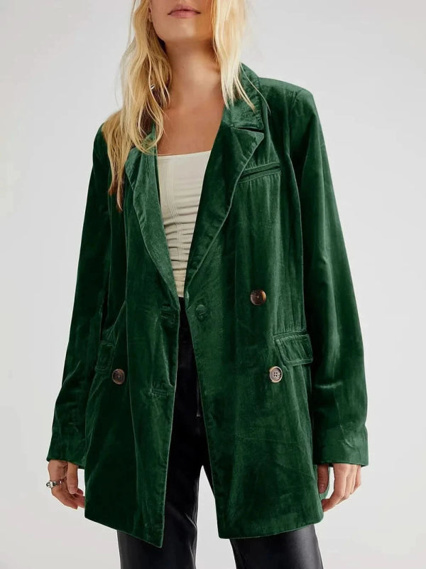 Lapel Collar Long Sleeve Blazer with Pockets - ShalayeFashion