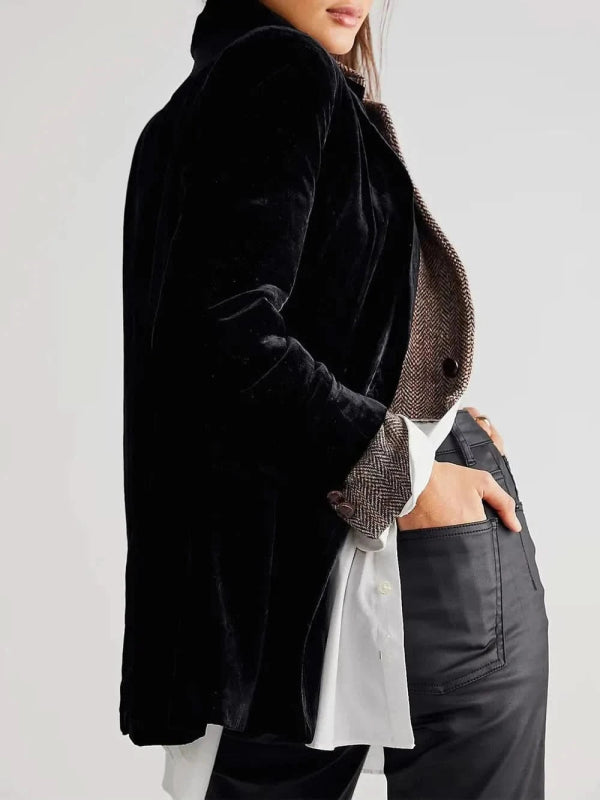 Lapel Collar Long Sleeve Blazer with Pockets - ShalayeFashion