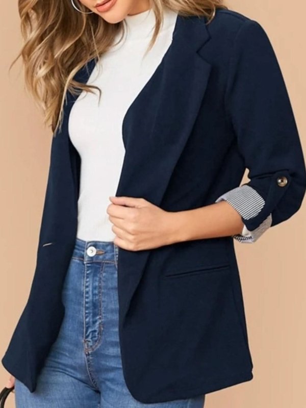 Lapel Collar Roll - Tab Sleeve Blazer - ShalayeFashion