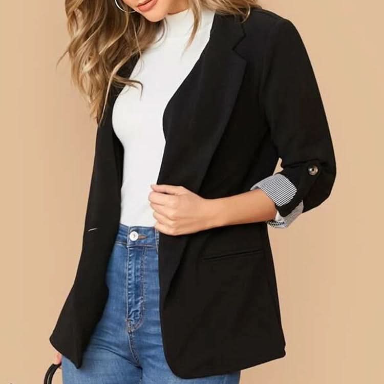 Lapel Collar Roll - Tab Sleeve Blazer - ShalayeFashion