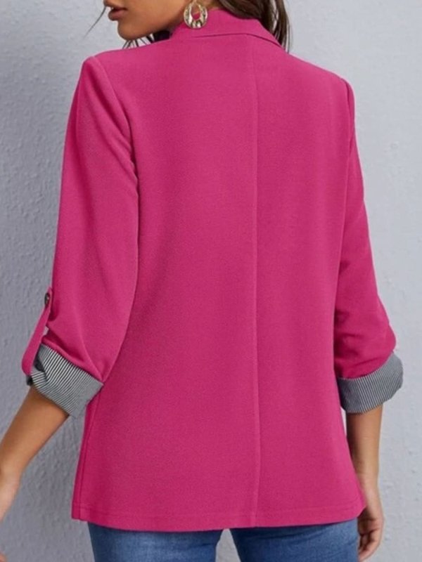 Lapel Collar Roll - Tab Sleeve Blazer - ShalayeFashion
