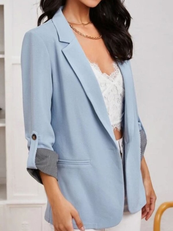 Lapel Collar Roll - Tab Sleeve Blazer - ShalayeFashion