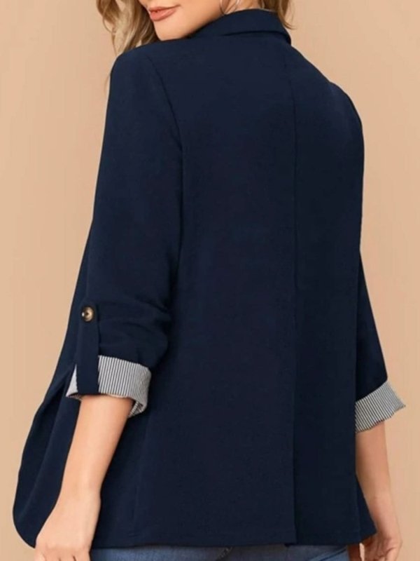Lapel Collar Roll - Tab Sleeve Blazer - ShalayeFashion
