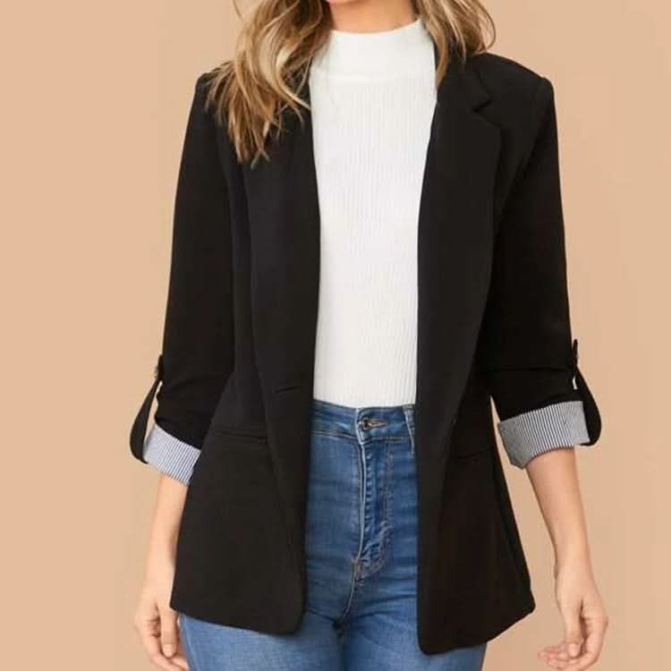 Lapel Collar Roll - Tab Sleeve Blazer - ShalayeFashion