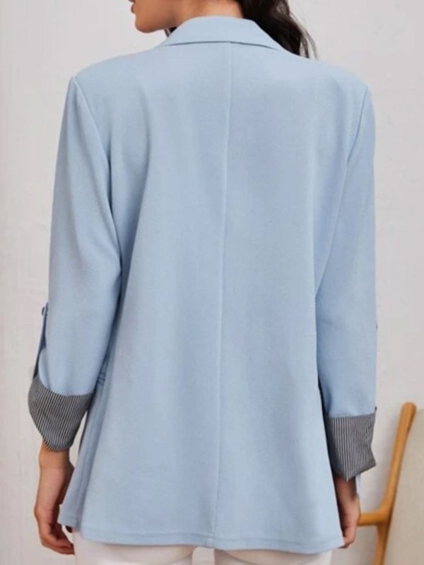 Lapel Collar Roll - Tab Sleeve Blazer - ShalayeFashion