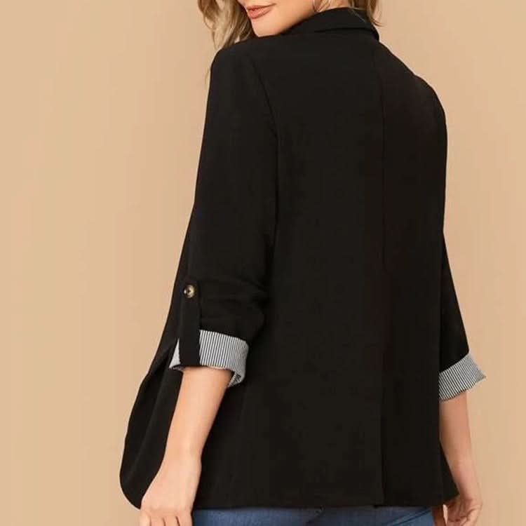 Lapel Collar Roll - Tab Sleeve Blazer - ShalayeFashion
