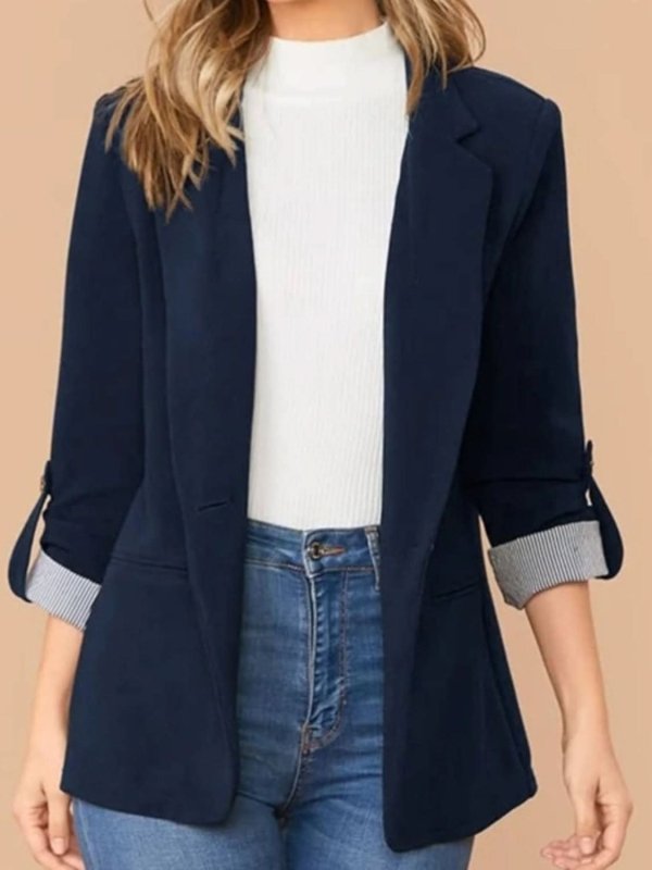Lapel Collar Roll - Tab Sleeve Blazer - ShalayeFashion