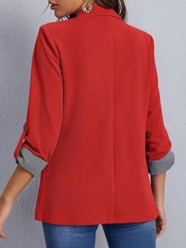 Lapel Collar Roll - Tab Sleeve Blazer - ShalayeFashion